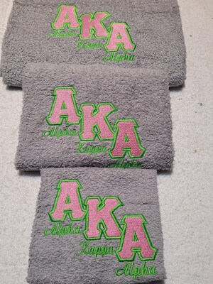 AKA three-piece bathroom Set, Alpha Kappa Alpha embroidery design, pink and green, sorority, sisterhood - image2